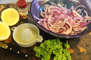 Onion salad and ingredients