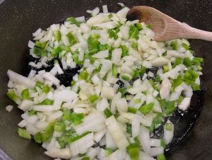 sautéing onion and capsicum (bell pepper)